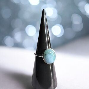 Larimar Crystal Oval Gemstone Ring Size‎ 6 Adjustable (#6)